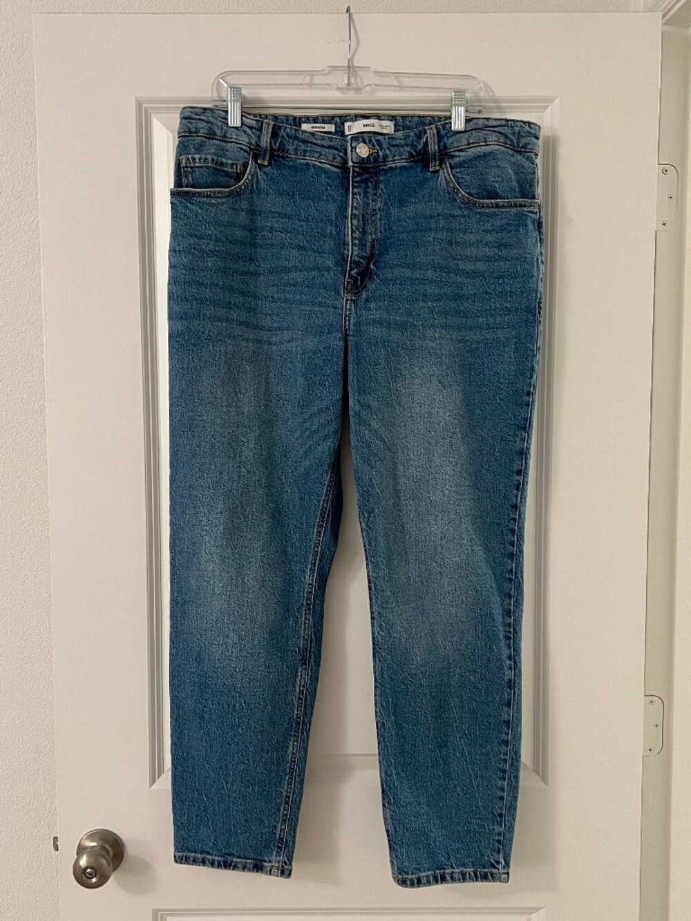 Mango 'New Mom' High Rise Straight Leg Denim Blue Jeans